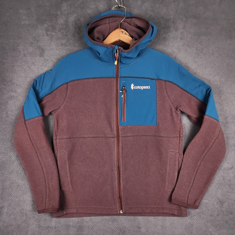 Cotopaxi Abrazo Hooded Jacket Women Small Maroon Blue Colorblock Full Zip Fleece